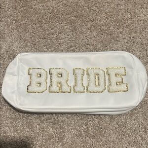 White and Gold Bride Makeup Pouch